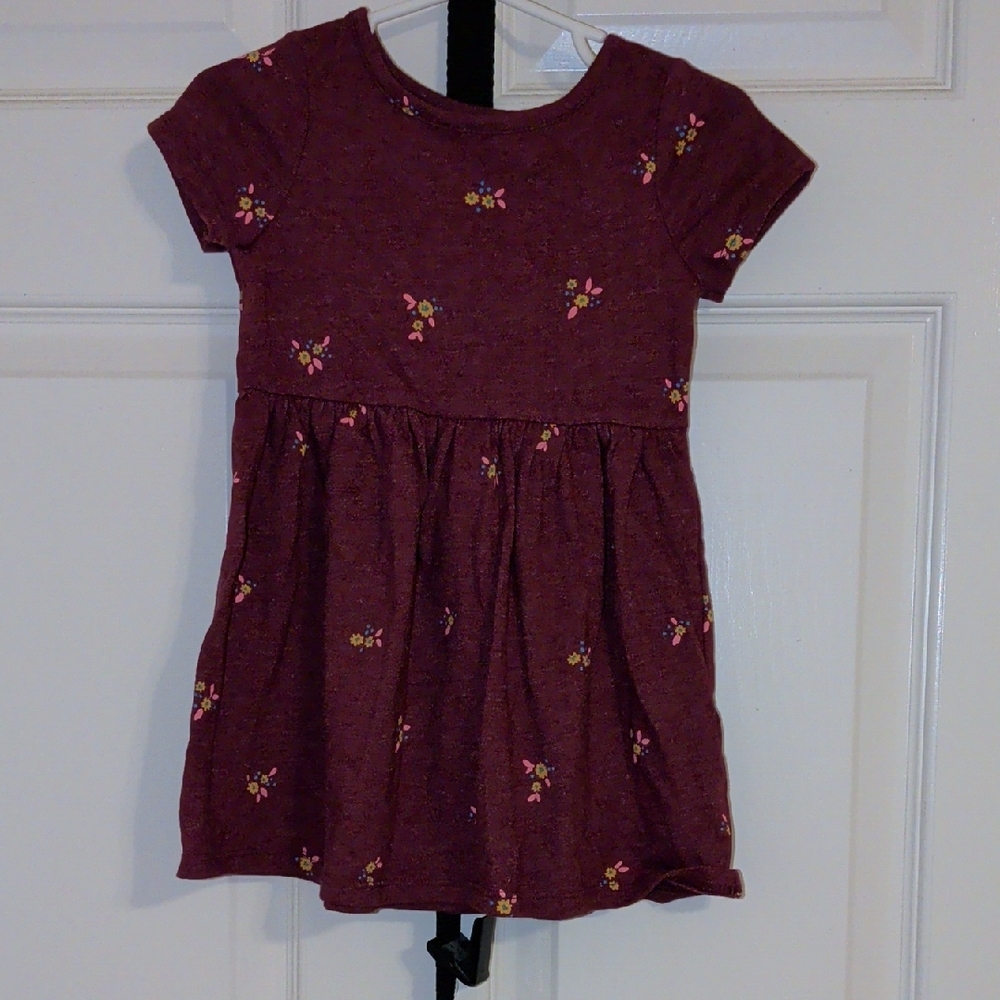 Cat & Jack Burgundy Short Sleeve Floral Jersey Dress